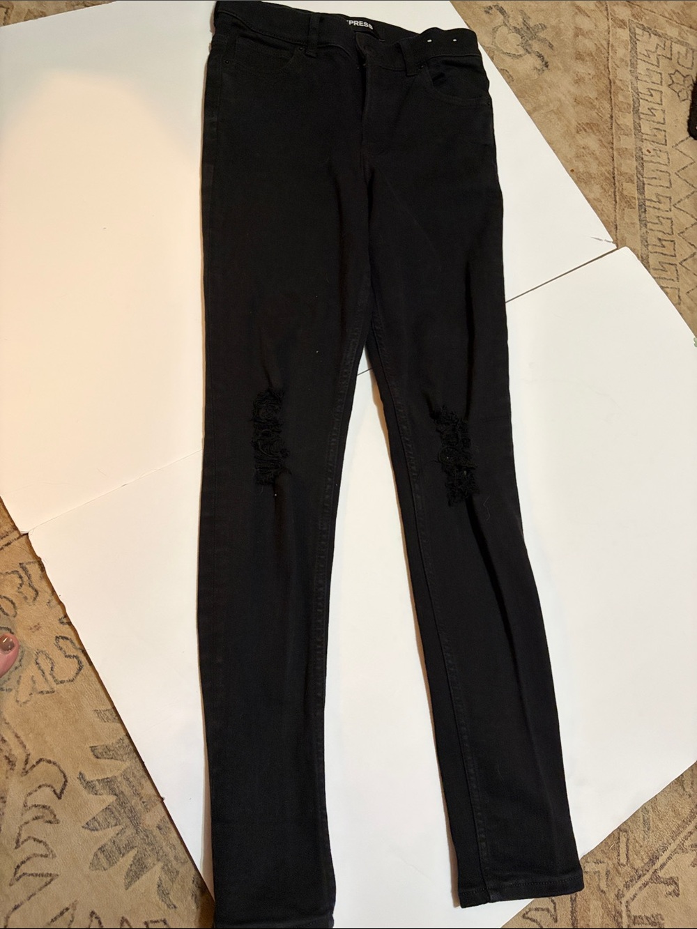 Express Black Women's High Rise Skinny Jeans with Distressed Knees